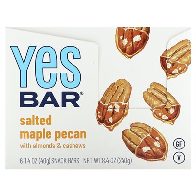 Yes, Bar, Snack Bar, Salted Maple Pecan, 6 Bars, 1.4 oz (40 g) each