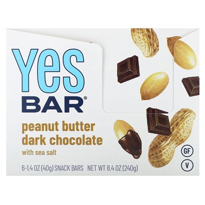 Yes, Riegel, Snackriegel, Erdnussbutter Zartbitterschokolade mit Meersalz, 6 Riegel à 40 g