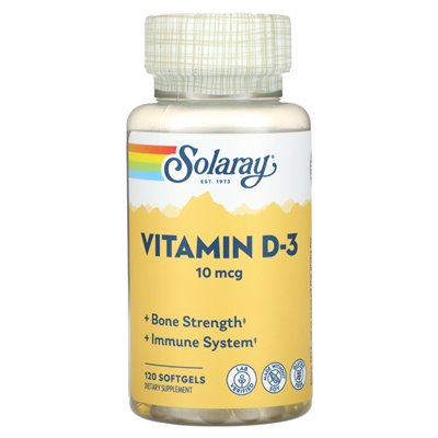Solaray, witamina D-3, 10 mcg, 120 softgels