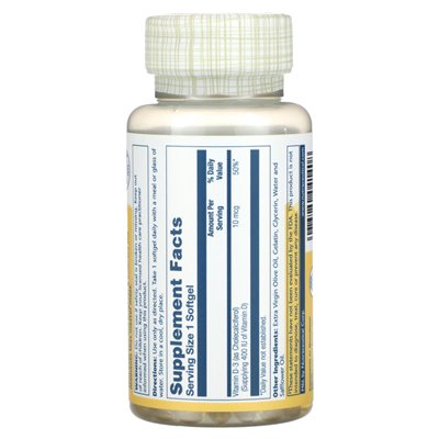 Solaray, witamina D-3, 10 mcg, 120 softgels