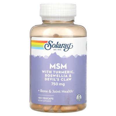 Solaray, MSM z kurkumą, Boswellia &amp Devil's Claw, 750 mg, 180 Vegcaps