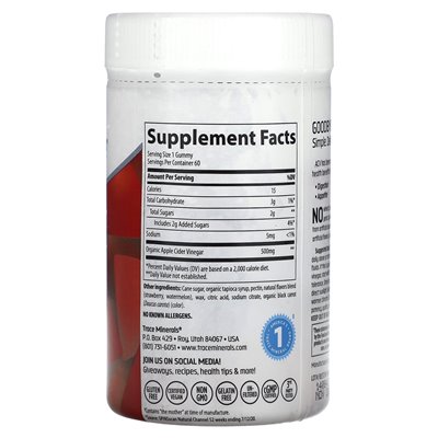Trace, jabłkowe gummy octu, melon truskawkowy, 500 mg, 60 gumzy