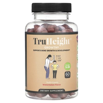 TruHeight, Gummi, multiwitamina, dla osób w wieku 5-24 lat, arbuz, 60 gumzy