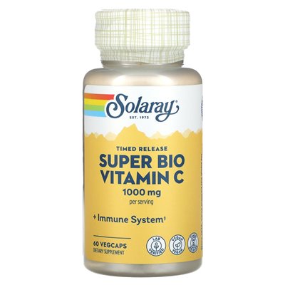 Solaray, Super-Bio-Vitamin C, zeitverzögerte Freisetzung, 1000 mg, 60 vegetarische Kapseln (500 mg pro Kapsel)