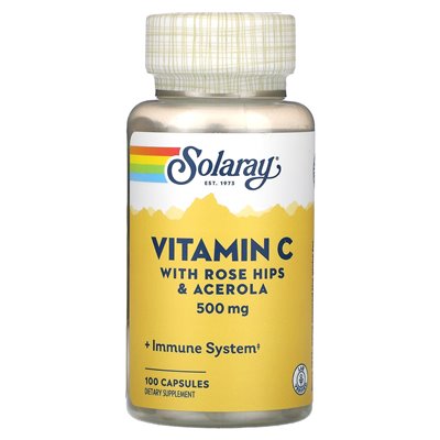 Solaray, Vitamin C, mit Hagebutten und Acerola, 500 mg, 100 Kapseln