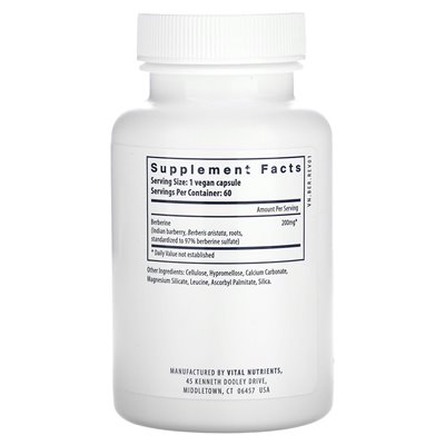 Żywotne składniki odżywcze, berberyna, 200 mg, 60 wegańskich kapsułek Żywotne składniki odżywcze, berberyna, 200 mg, 60 wegańskich kapsułek