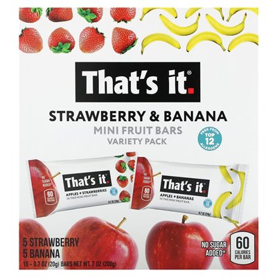 Das ist alles, Mini-Fruchtsortenpackungen, Erdbeere und Banane, 10 Riegel, je 0,7 oz (20 g)