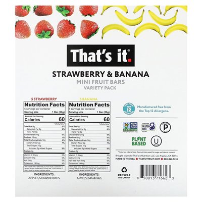 Das ist alles, Mini-Fruchtsortenpackungen, Erdbeere und Banane, 10 Riegel, je 0,7 oz (20 g)
