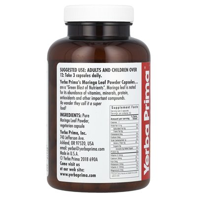 Yerba Prima, Moringa Kapsułki, 400 mg, 180 Wegetariańskich Kapsułek Yerba Prima, Moringa Kapsułki, 400 mg, 180 Wegetariańskich Kapsułek