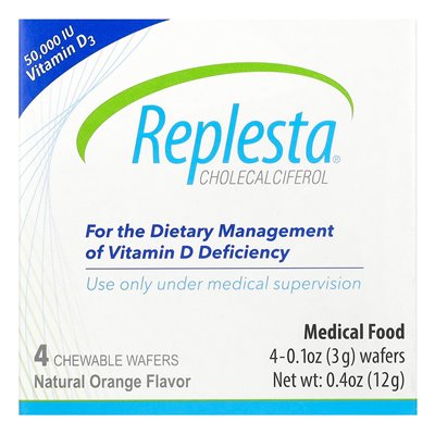 Replesta, cholecalciferol, vitamin D3, natural orange, 50,000 IU, 4 chewable wafers, 0.1 oz (3 g) each