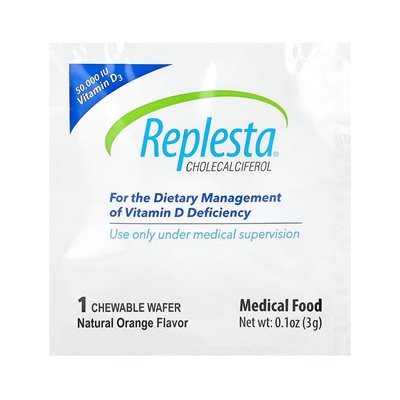Replesta, cholecalciferol, vitamin D3, natural orange, 50,000 IU, 4 chewable wafers, 0.1 oz (3 g) each