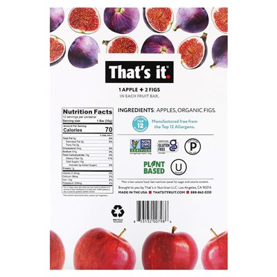 That's it, fruit bar, apple + fig, 12 bars, 1.2 oz (35 g) each
