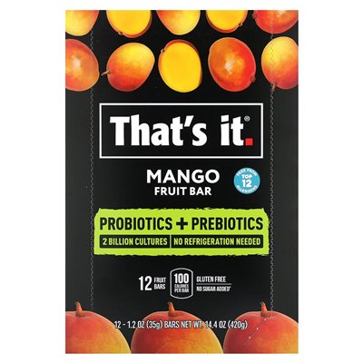 To wszystko, Probiotyki + Prebiotics Fruit Bar, Mango, 12 barów, 1,2 uncji (35 g) To wszystko, Probiotyki + Prebiotics Fruit Bar, Mango, 12 barów, 1,2 uncji (35 g)
