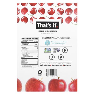 That's it, fruit bars, apple + cherry, 12 bars, 1.2 oz (35 g) each