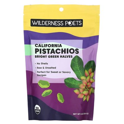 Wilderness Poets, California Organic Pistachios, Light Green Halves, Unsalted, 8 oz (226 g)