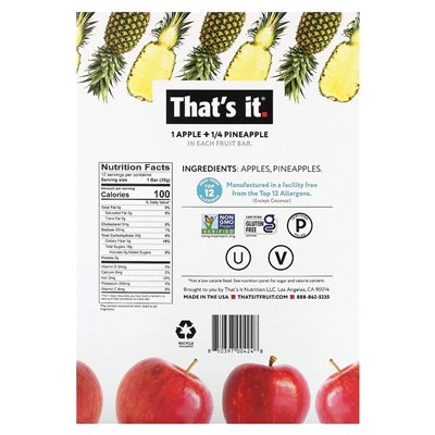That's it, fruit bar, apple + pineapple, 12 bars, 1.2 oz (35 g) each