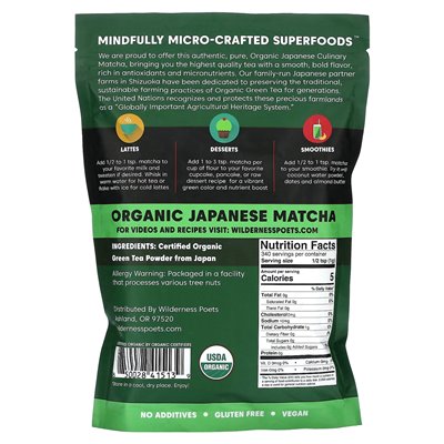 Wilderness Poets, Organic Matcha Green Tea w proszku, 12 uncji (340 g)