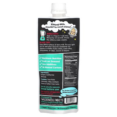 Wilderness Poets, Spin, Organic Migond-Milk Concentrate, Unssteetted, 8 uncji (227 g) Wilderness Poets, Spin, Organic Migond-Milk Concentrate, Unssteetted, 8 uncji (227 g)