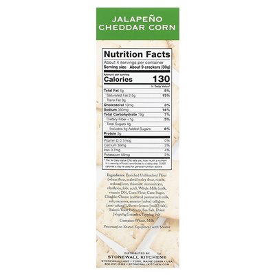 Stonewall Kitchen, Down East Crackers, Jalapeño-Cheddar-Mais, 4,4 Unzen (125 g)
