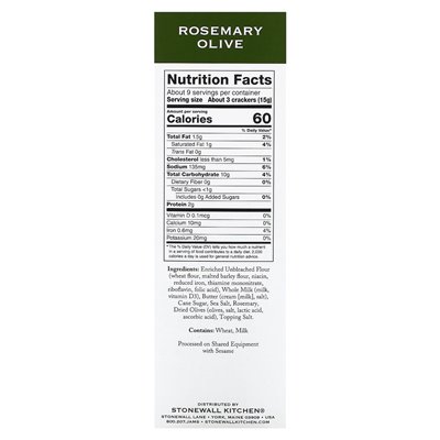 Stonewall Kitchen, Deli Crackers, Rosemary Olive, 4,7 uncji (133 g) Stonewall Kitchen, Deli Crackers, Rosemary Olive, 4,7 uncji (133 g)