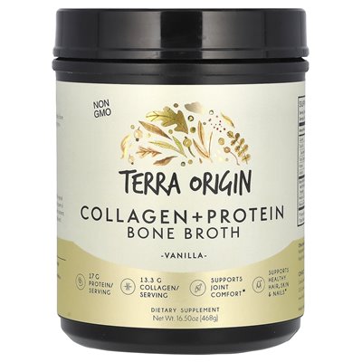 Origin Terra, kolagen + bulion kości białkowych, wanilia, 16,50 uncji (468 g)