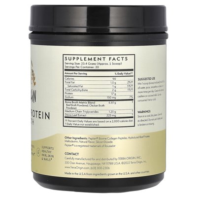 Origin Terra, kolagen + bulion kości białkowych, wanilia, 16,50 uncji (468 g)