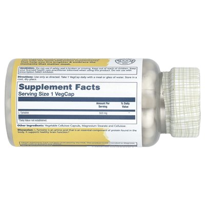 Solaray, L-Tyrosin, 500 mg, 100 pflanzliche Kapseln