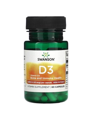 Swanson, Vitamin D3, 25 mcg (1000 IU), 60 Capsules Swanson, Vitamin D3, 25 mcg (1000 IU), 60 Capsules
