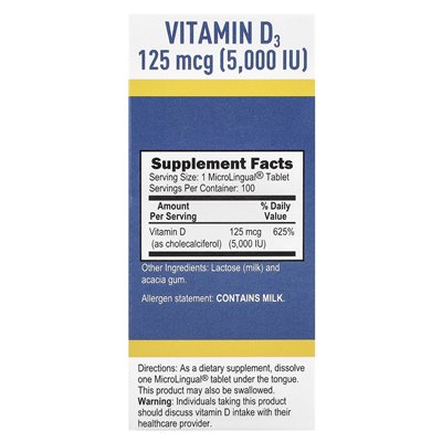 Ultimate Source, D3, Extra Strength, 125 mcg (5000 IE), 100 Mikrolingual-Auflösetabletten