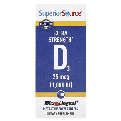 Najwyższe źródło, D3, dodatkowa wytrzymałość, 25 mcg (1000 IU), 100 mikrolingowych tabletek rozpuszcza