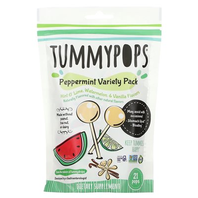 Tummydrops, Peppermint Variety Pack, Hint O' Lime, Watermelon & Vanilla, 21 Pops Tummydrops, Peppermint Variety Pack, Hint O' Lime, Watermelon & Vanilla, 21 Pops