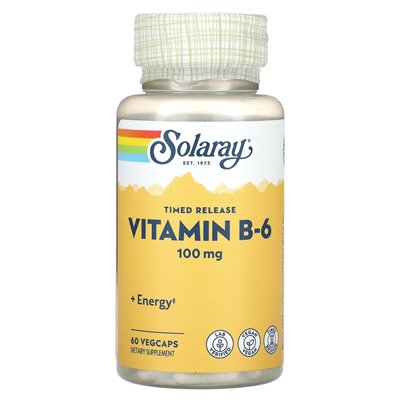 Solaray, uwalnianie czasowe, witamina B-6, 100 mg, 60 Vegcaps