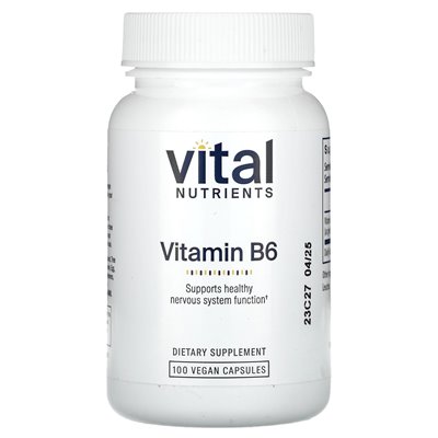 Vital Nutrients, Vitamin B6, 100 mg, 100 vegane Kapseln