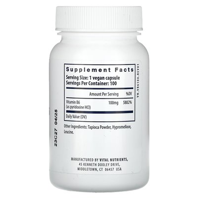Vital Nutrients, Vitamin B6, 100 mg, 100 vegane Kapseln