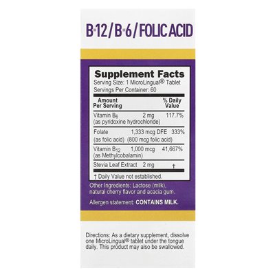 Najwyższe źródło, metylokobalamina B-12, B-6 i Folic, 60 MicroLingual® Instant Tablets