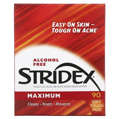 Stridex, maksimum, wolne od alkoholu, 90 miękkich podkładek dotykowych