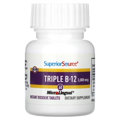 Najwyższe źródło, Triple B-12, 3000 mcg, 60 mikrolingowych tabletek rozpuszczania instancji Najwyższe źródło, Triple B-12, 3000 mcg, 60 mikrolingowych tabletek rozpuszczania instancji