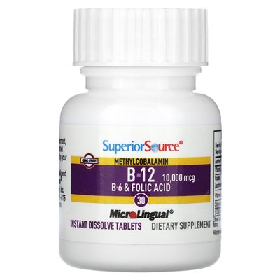 Superior Source, Methylcobalamin B-12, B-6 & Folic Acid, 30 MicroLingual Instant Dissolve Tablets Superior Source, Methylcobalamin B-12, B-6 & Folic Acid, 30 MicroLingual Instant Dissolve Tablets