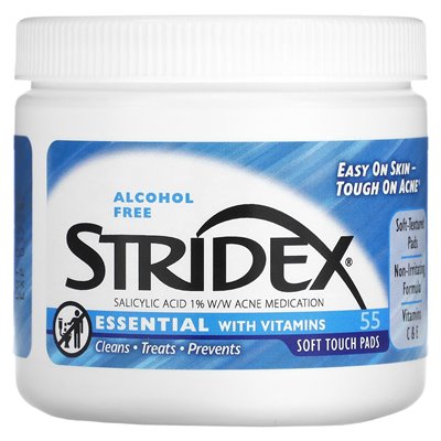 Stridex, essential mit Vitaminen, alkoholfrei, 55 Soft Touch Pads