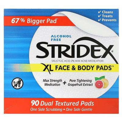 Stridex, XL Face and Body Pads, Alcohol Free, 90 Double Pads