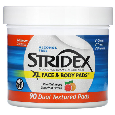 Stridex, XL Face and Body Pads, Alcohol Free, 90 Double Pads