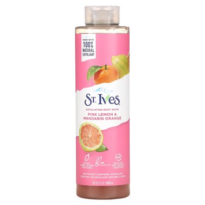 St. Ives, złuszczające mycie ciała, różowa cytryna i mandarynka Orange, 22 fl oz (650 ml)