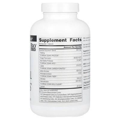 Źródło Naturals, Daily Essential Enzymes®, 500 mg, 240 kapsułek