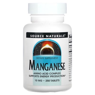 Źródło Naturals, mangan, 10 mg, 250 tabletek