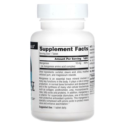 Źródło Naturals, mangan, 10 mg, 250 tabletek