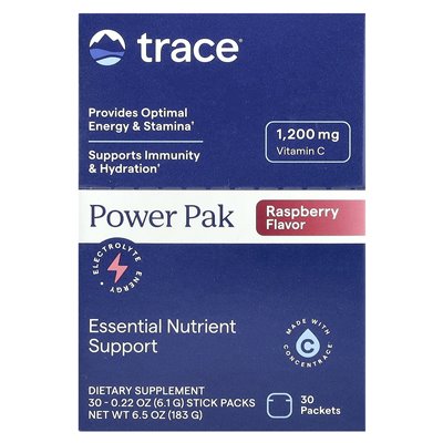Trace, PowerPak, Raspberry, 30 Stick Packs, 0.22 oz (6.1 g) Each