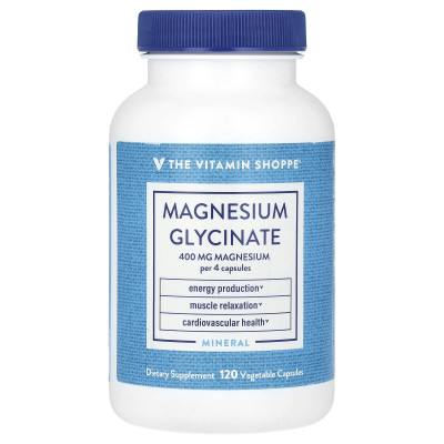 Witaminy Shoppe, glicynian magnezu, 400 mg, 120 kapsułek warzywnych (100 mg na kapsułkę)