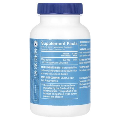 Witaminy Shoppe, glicynian magnezu, 400 mg, 120 kapsułek warzywnych (100 mg na kapsułkę)