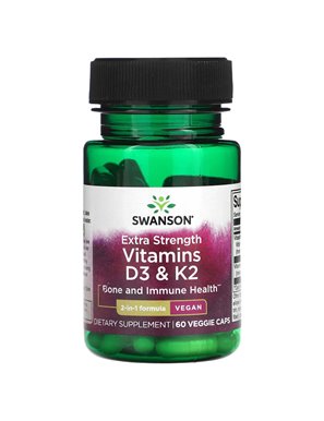 Swanson, Vitamins D3 & K2, Extra Strength, 60 Veggie Caps Swanson, Vitamins D3 & K2, Extra Strength, 60 Veggie Caps
