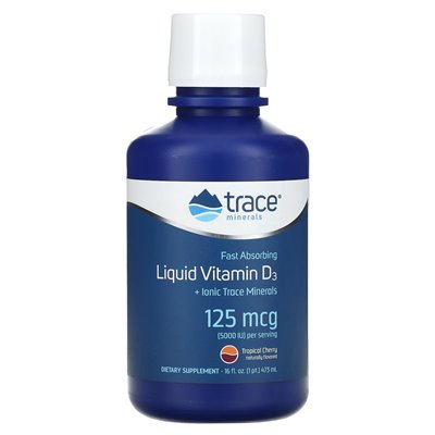 Ślad, płynna witamina D3, wiśnia tropikalna, 125 mcg (5000 IU), 16 Oz (473 ml)